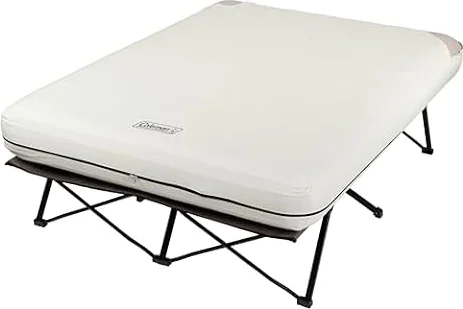 Coleman Queen-Size Airbed Cot Combination, Folding Air Mattress with Steel Frame & Side Table, Battery Pump Included, Great for Camping, Lounging, Elevated Sleeping, Guests, & More