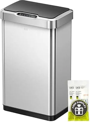 EKO Mirage-T 50 Liter / 13.2 Gallon Touchless Rectangular Motion Sensor Trash Can or Recycling Bin, Brushed Stainless Steel Finish