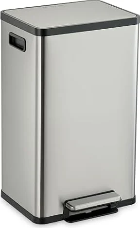 SIMPLI-MAGIC 50 Liter / 13.2 Gallon Soft-Close, Smudge Resistant Trash Can with Foot Pedal and Built in Filter- Stainless Steel, Sleek Finish