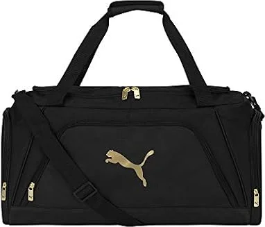 PUMA Accelerator Duffel Bag, Black/Gold, One Size | Removable Strap and Shoe Pocket