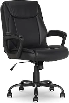 Amazon Basics Classic Puresoft PU Padded Mid-Back Office Desk Chair with Armrest, Easy Assembly, Sturdy Metal Base, Wheels, 275lb Support, 26"D x 23.75"W x 42"H, Black