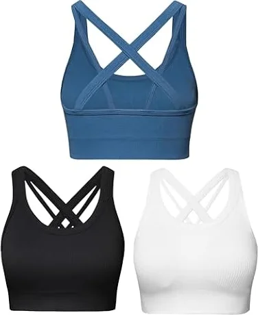 Sports Bras for Women HIigh Support, Criss-Cross Back Padded Strappy High Impact Sports Bras for Women Large Bust(0001_Black+White+Blue_M)