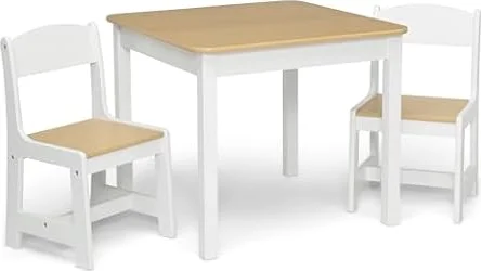 Delta Children MySize Kids Wood Table and Chair Set (2 Chairs Included) - Ideal for Arts & Crafts, Snack Time, Homeschooling, Homework & More, Bianca White/Natural