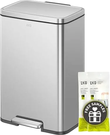 EKO Madison Matte Stainless 50 Liter/13.2 Gallon Step Trash Can w/Inner Liner - Fingerprint Resistant Finish