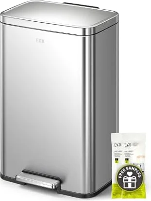 EKO Madison Brushed Stainless Steel 13.2 Gal/50L Kitchen Step Trash Can or Recycling Bin, Removable Inner Liner, Soft Close Lid, Fingerprint Resistant Finish