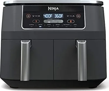 Ninja DZ201 Foodi 8 Quart 6-in-1 DualZone 2-Basket Air Fryer, Match Cook and Smart Finish to Roast, Broil, Dehydrate for Quick Easy Meals, Grey
