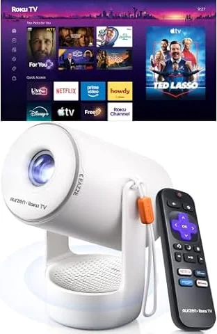 Aurzen Roku TV E1R Smart Portable Mini Projector with WiFi and Bluetooth