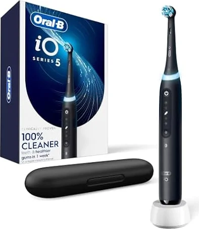 Oral-B Rechargeable Electric Toothbrush, iO5 Customizable Clean, 5 Cleaning Modes, Visual Pressure Sensor to Protect Gums, Travel Case, Black