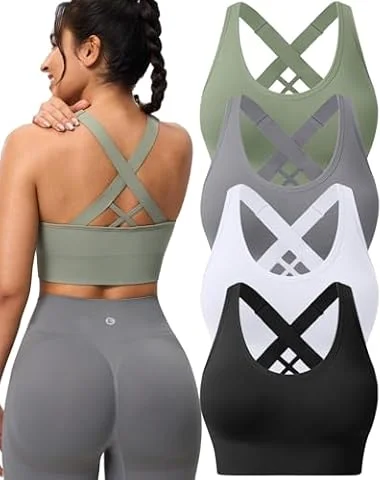 High Support Sports Bras for Women, Padded Criss Cross Seamless 3-5Pack