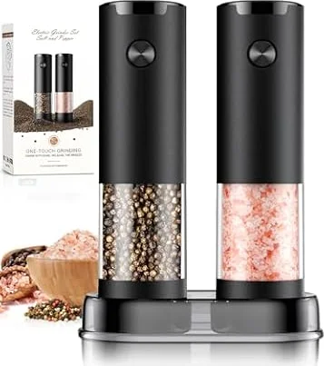 Electric Salt and Pepper Grinder Set Automatic Battery Pepper Mill Shakers Adjustable Coarseness Upgraded Larger Capacity with Led Home and Kitchen Appliances White Elephant Gifts for Women Men