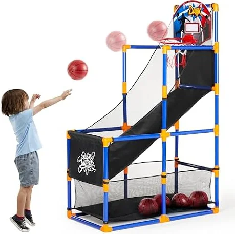 JOYIN Arcade Basketball Game Set with 4 Balls and Hoop for Kids 3+ Years Old Indoor Outdoor Sport Play - Easy Set Up - Air Pump Included - Ideal for Competition