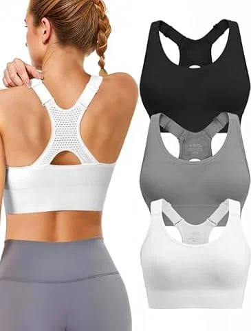 Tmeefee Adjustable Sports Bras for Women High Support, Padded Racerback Bra