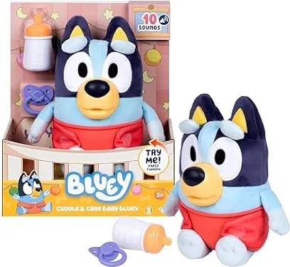Bluey Toys, Care and Cuddle Baby Plush Toy, 11", 10 Sounds, Ages 3+