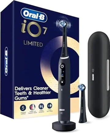 Oral-B iO Deep Clean + Protect Rechargeable Electric Toothbrush, Black, iO Series 7, 2 Replacement Brush Heads, Charging Travel Case (package may vary)