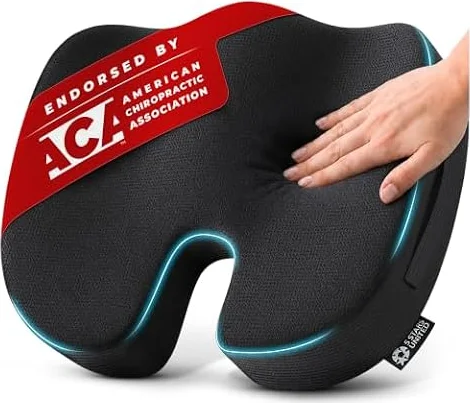 5 STARS UNITED Seat Cushion - Memory Foam Chair Pad for Tailbone Pain Relief - Ergonomic Support for Coccyx, Sciatica & Butt - Office, Desk & Gaming Chair, Car Seat, Wheelchair, Airplane, Black
