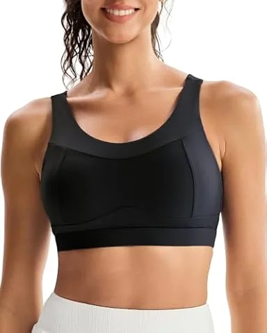 RUNNING GIRL High Impact Sports Bras for Women,Racerback Bra Workout Crop Tops for Women(WX2667 Black,L)