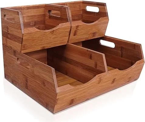 2-tier Stackable Bamboo Pantry Storage Bins, Potato & Onion Storage Baskets