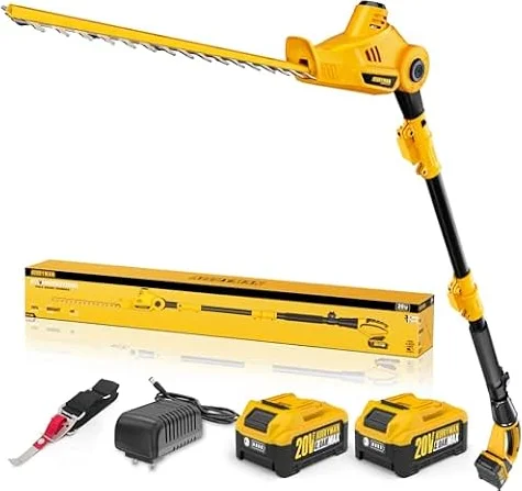 Alloyman 20V MAX Pole Hedge Trimmer,Telescoping Pole Hedge Trimmer,with 2 Packs 4.0Ah Batteries & Charger,8 Feet Hedge Trimmer for Shrubs Pruning