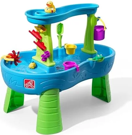 Step2 Rain Showers Splash Pond Toddler Water Table, Outdoor Kids Water Sensory Table, Ages 18+ Months, 13 Piece Water Toy Accessories, Blue & Green