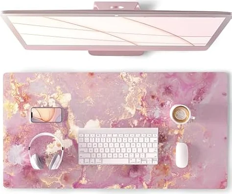QiyI PU Leather Large Mouse Pad, Office Decor, 31.5" x 15.7", Rose Gold
