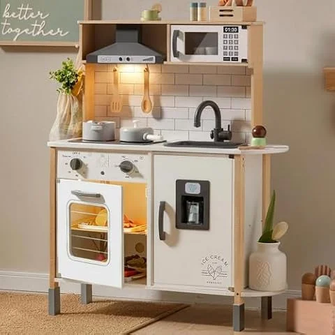 Tiny Land Play Kitchen for Kids – Real Lights, Sounds & Adjustable Height