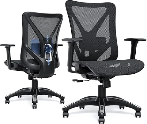 Ergonomic Office Chair, Mesh Computer Desk Chairs with BIFMA X5.1 Certified, Adjustable Lumbar Support, 3D Arm, Tilt Back, Wide Seat, Comfy Swivel Work Task Chair for Company and Home (Obsidian Black)
