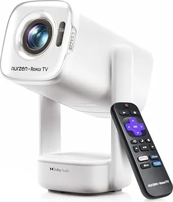 Aurzen Roku TV D1R air USB-C Powered Smart Portable Outdoor Projector White