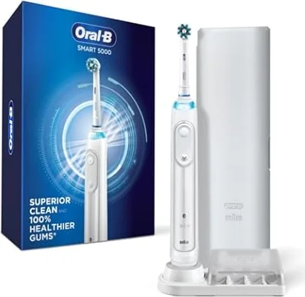 Oral-B Smart 5000 Rechargeable Electric Powered Toothbrush, Black with Travel Case and Bluetooth - Visible Pressure Sensor to Protect Gums - 5 Cleaning Modes - 2 Minute Timer