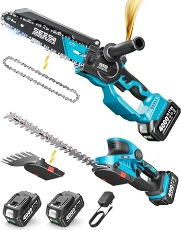 SEESII 3 in 1 Cordless Mini Chainsaw & Hedge Trimmer, Grass Shear Combo
