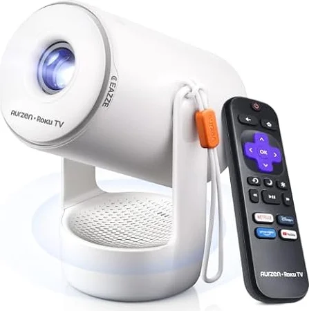 Aurzen Roku TV E1R Smart Portable Mini Projector with WiFi and Bluetooth
