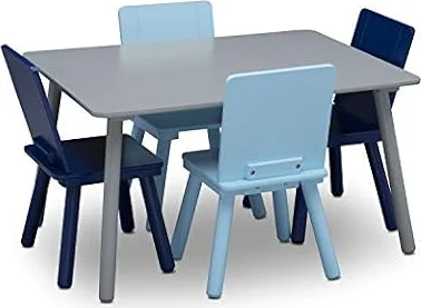 Delta Children Kids Table and Chair Set (4 Chairs Included), Grey/Blue