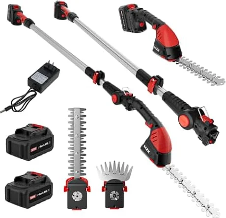 MZK 20V 2-in-1 Pole Hedge Trimmer & Grass Shear,13ft Reach, 2x4Ah Batteries