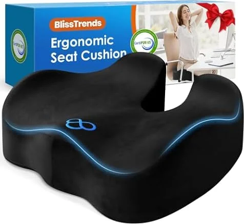 BlissTrends Memory Foam Seat Cushion for Office Chair & Car Seat, Black