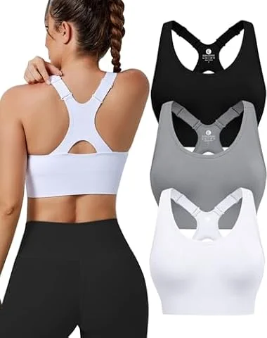 Evercute Adjustable Sports Bras for Women 3/4 Pack Racerback High Support Bras Padded Workout Bras Seamless Yoga Athletic Bra