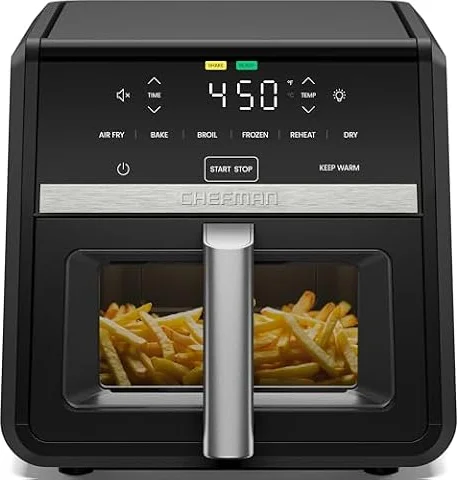 Chefman Air Fryer 9 Qt | TurboFry 7-in-1 High-Powered 450°F Cooking for Crispier and Even Results | XL Basket with Viewing Window | Air Fry, Bake, Broil, Reheat, Dehydrate, Defrost, Keep Warm