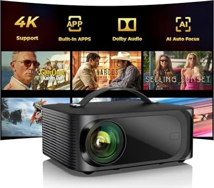 ONOAYO Outdoor-Projector-4K with AI Auto Focus,50WDolby Audio,Built-in Apps