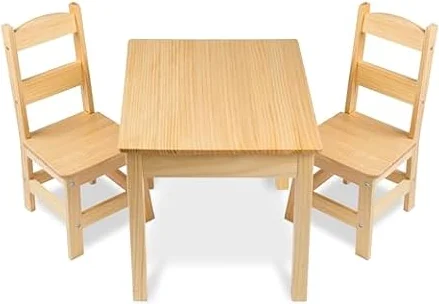 Melissa & Doug Solid Wood Table and 2 Chairs Playroom Furniture
