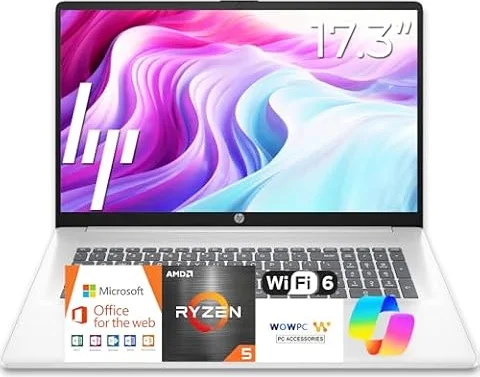 HP 17 inch Business Laptop Computer • 2026 Edition • Latest AMD Ryzen 5 CPU • 16GB RAM • 512GB SSD • 17.3" FHD Display • Numeric Keypad • Long Battery Life • Windows 11 with Office 365 for The Web