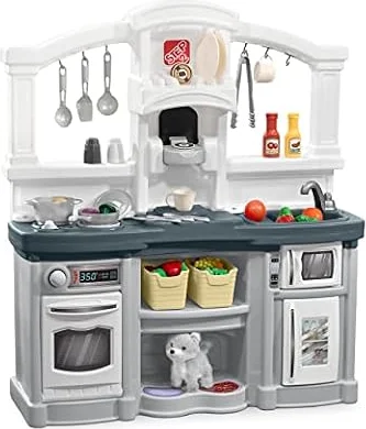 Step2 Fun with Friends Kids Kitchen Playset, Indoor/Outdoor Kitchenette with Lights & Sounds, Durable Plastic, 25-Piece Toy Accessories, Toddlers 2+ Years, Gray