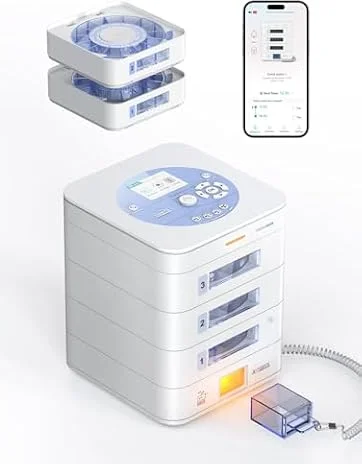 42-Day(1X) Automatic Pill Dispenser (Expandable Tray) – App & On-Device Setup by Family, LCD Display, Digital Lock, Sound & Light Alerts –Safe Medication Organizer for Dementia Seniors (3-Tray, White)