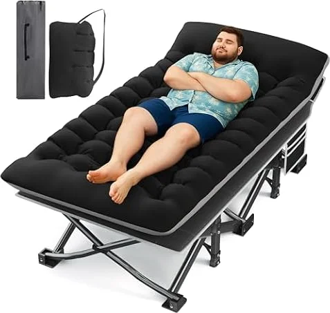 HABUTWAY Camping Cot with Mattress, 32" Extra Wide Camping Cots for Adults, Sleeping Cot for Adults Holds Up to 600LBS, Cots for Sleeping, Camp, Rv, Beach, Patio, Office Naps(Black)