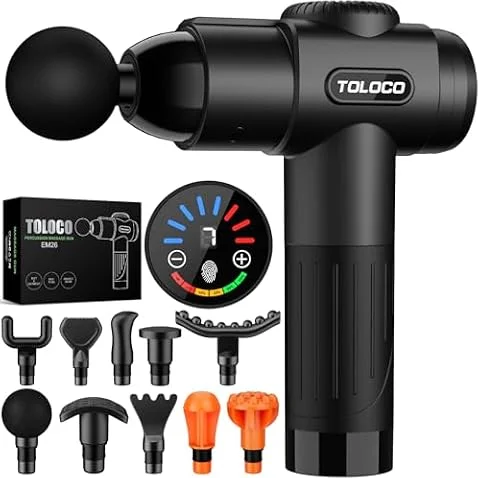 TOLOCO Massage Gun, Deep Tissue Back Massage for Athletes for Pain Relief, Percussion Massager with 10 Massages Heads & Silent Brushless Motor, Relaxation Gifts for Men Women, Black