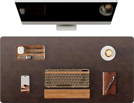 YSAGi Genuine Leather Desk Mat, 31.5"x15.8" Office Desk Pad, Thick Premium Table Pad with Stitched Line, Non-Slip Laptop Writing Pad with Rubber Base (Dark Brown, 31.5"x15.8")