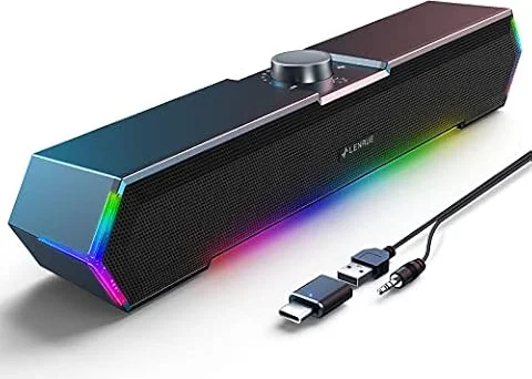 LENRUE G11 Computer Speakers for Desktop, Touch Lights PC Speakers with Surge Clear Sound, USB C/USB Powered, AUX Audio for Computer Desktop PC Laptop Desk