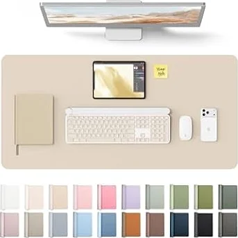 YSAGi Leather Desk Pad Protector, Large Mouse Pad, Non-Slip PU Leather Desk Blotter, Waterproof Writing Pad for Office and Home (31.5" x 15.8", Eggshell)