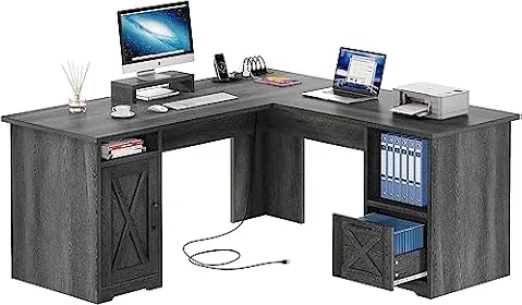 YITAHOME L Shaped Desk with Power Outlets