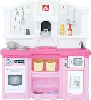 Step2 Fun with Friends Kids Kitchen Playset, Indoor/Outdoor Kitchenette, Interactive Play with Lights and Sounds, Durable Plastic, Includes 25 Piece Toy Accessories, Toddlers 2+ Years Old, Pink