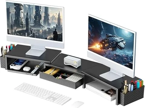 gianotter Dual Monitor Stand Riser With Drawer and 2 Pen Holders