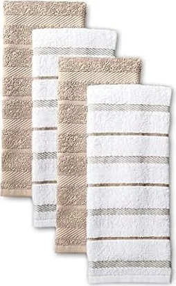 KitchenAid Albany Kitchen Towel 4-Pack Set, Milkshake Tan/White, 16"x26"
