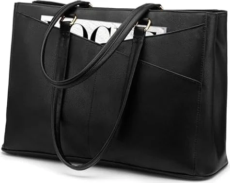 LOVEVOOK Laptop Tote Bag for Women 15.6 Inch Waterproof Leather Computer Bags Business Office Work Briefcase Black